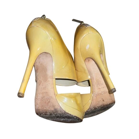 Jimmy Choo Womens Heels Yellow Patent Leather Designer Luxury Made in Italy 8.5 - Picture 4 of 7